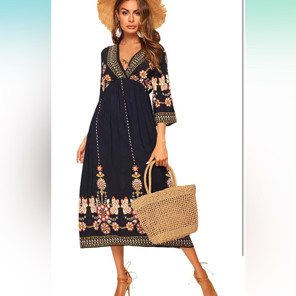 Chic Black and Orange Midi Dress
